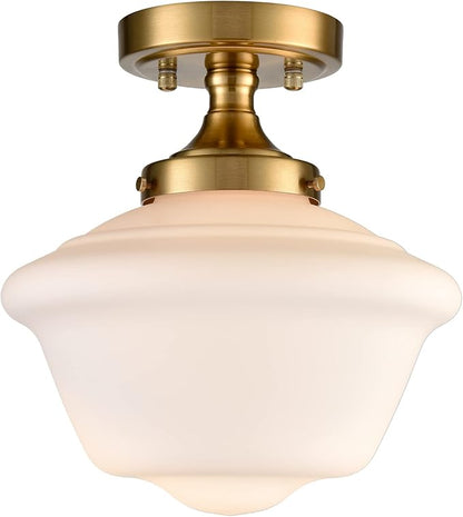 SAMTEEN Gold Semi Flush Mount Ceiling Light Modern Schoolhouse Ceiling Light Fixture Milk White Glass Flush Mount Light for Hallway Bedroom Kitchen Living Room, 10 Inches