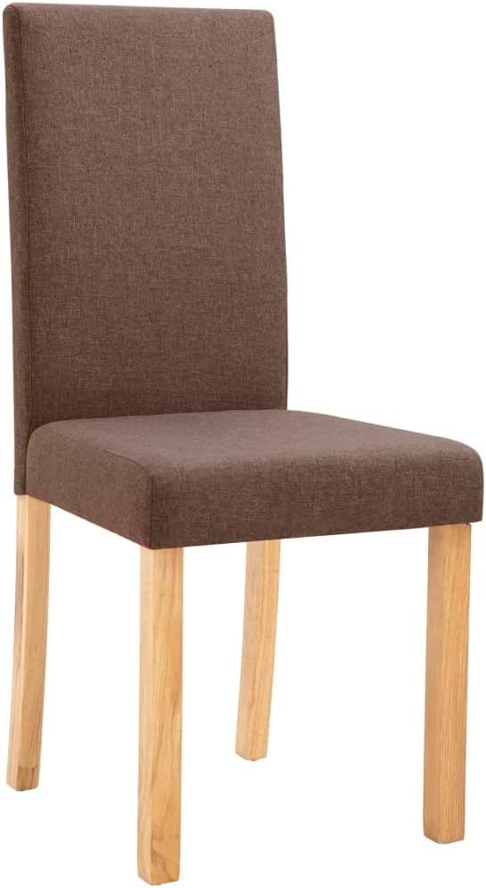 Dining Chairs Set of 4 Brown Fabric Upholstered with Solid Rubber Wood Legs for Modern Kitchen Dining Room and Living Room