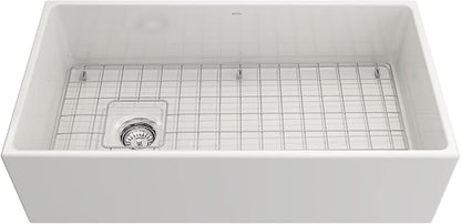 BOCCHI Contempo Apron Front Fireclay 36 in. Single Bowl Kitchen Sink in White with Stainless Steel Faucet