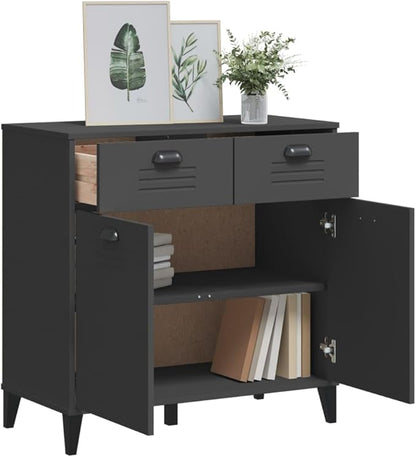 Industrial Sideboard Cabinet 31.5 x 31.5 x 31.5 in Matte Anthracite Engineered Wood Buffet with 2 Drawers for Living Room, Dining Area & Kitchen