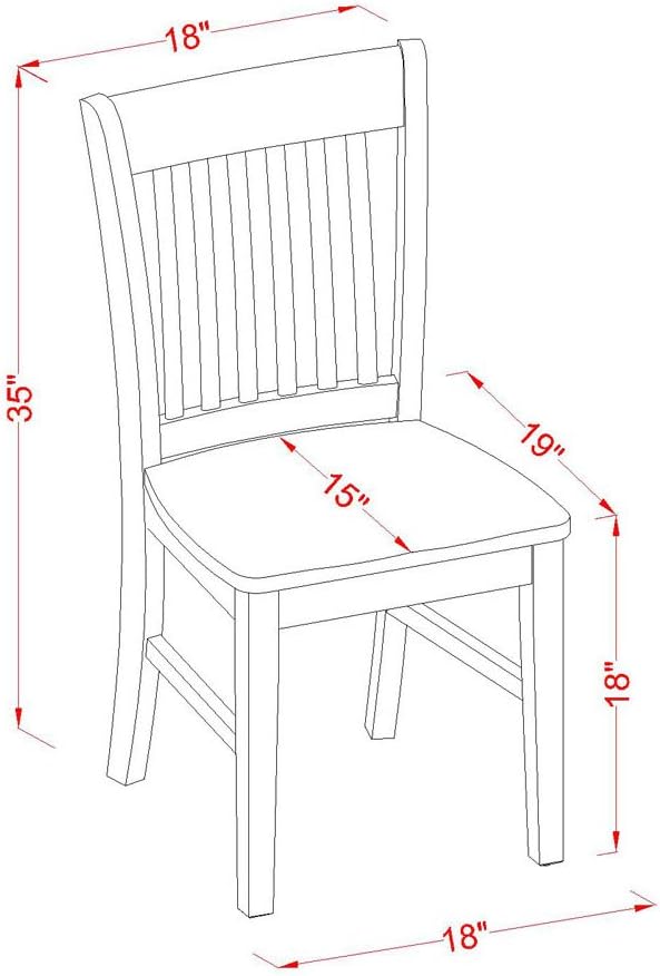 East West Furniture NFC-OAK-W Norfolk Dining Chairs - Slat Back Wooden Seat Chairs, Set of 2, Oak