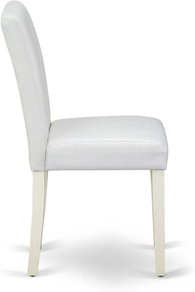 East West Furniture ABP2T64 Abbott Classic Parson Dining Chairs - White Faux Leather Upholstered Chairs, Set of 2, Linen White