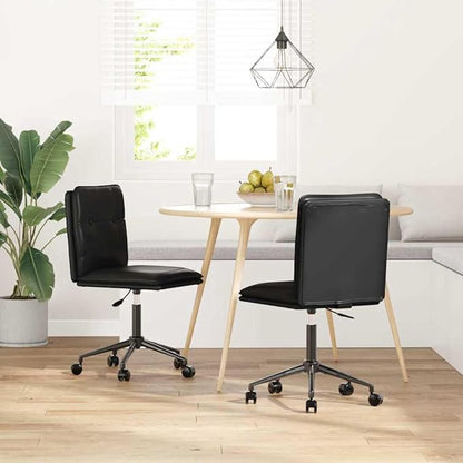 Set of 2 Black Adjustable Dining Chairs Faux Leather with Matte Metal Legs 31.9-35 in Height Modern Accent Seating for Dining Room Living Room Kitchen