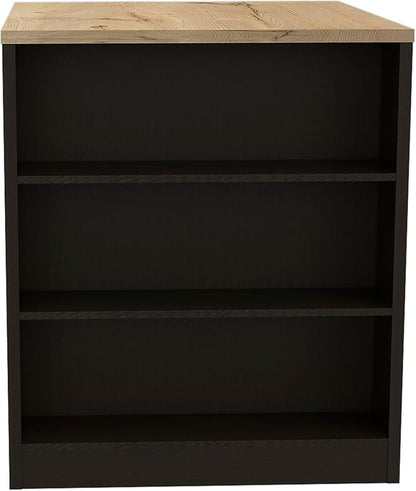 Kitchen Island Table, Two Legs, Three Side Shelves, Black/Pine