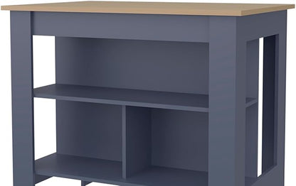 Kronos Ash & Kronos Blue Kitchen Island with Open Shelf