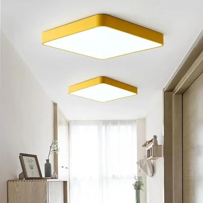 LED Ceiling Light Fixture,20 Inch Modern Square Recessed Ceiling Lights,48W 3000K-6000K Dimmable Light,Yellow Close to Ceiling Lighting Flush Mount for Bedroom Living Room Ceiling Lamp