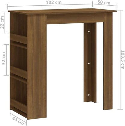 Modern Brown Oak Engineered Wood Bar Table with Three Shelves for Storage, Medium Size Stylish Furniture for Dining Living Space Home Bar Kitchen