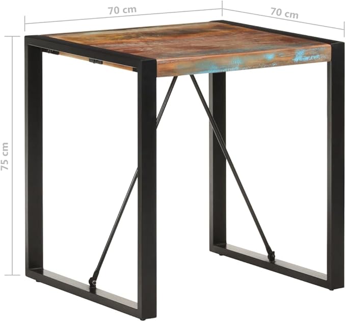 Square Dining Table, Solid Reclaimed Wood Top, Black Powder-Coated Steel Frame, 27.6x27.6x29.5in, Seats 4, Indoor Kitchen and Dining Room Furniture