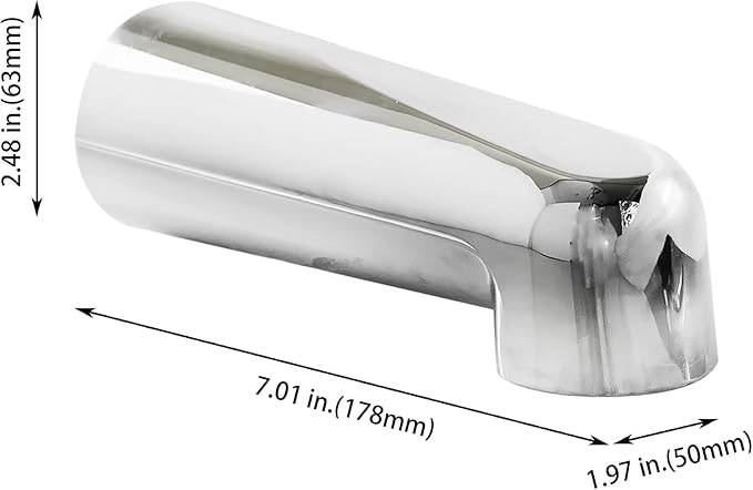 SENTO Silver Universal Heavy Durable Metal Bathroom Tub Spout Without Diverter, Heavy Duty Metal Bathtub Faucet Without Shower Diverter - 7 Inches 1/2" IPS Inside Thread, Polished Chrome