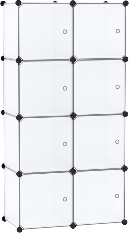 C&AHOME Cube Storage Organizer with Doors, 8-Cube Shelf, Closet Cabinet, DIY Plastic Modular Bookshelf, Storage Shelves Ideal for Bedroom,Living Room,24.8" L × 12.4" W × 48.4" H White USBTM3008B-DOOR