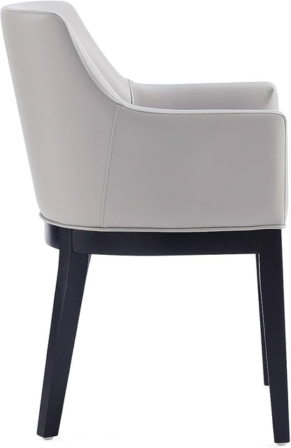 Manhattan Comfort Gansevoort Modern Faux Leather Dining Chair with Arms, Leatherette Upholstery on Solid Beech Wood Frame, Accent Furniture for Kitchen Table or Office, Set of 1, Light Grey
