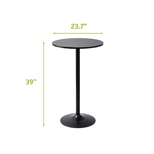 Pearington Santina Round Cocktail Bar, Pub and Bistro High Table with Black Top and Base, 1-Pack