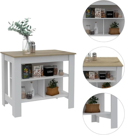 Modern Expandable Dining Table with Shelves Kitchen Island Counter Console Sturdy Stable Easy Clean Luxury Living Decor,White