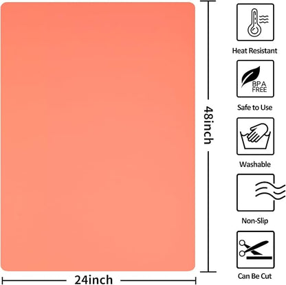 Silicone Mat Heat Resistant Mats for Countertop, Large Silicone Mats for Kitchen Counter Crafts Workbench Table, Size 48x24 inches Thick 2mm,Rolled Package,Coral
