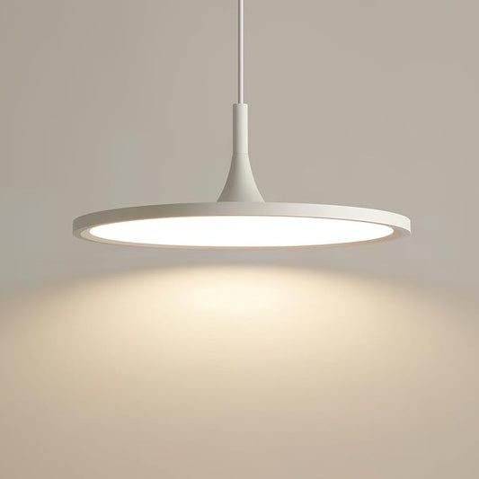 JAYMP Dining Room Modern Pendant Lighting Dimmable LED Disk Light Adjustable Height Kitchen Island Hanging Light Fixture (White, Dia 15.7 inch)