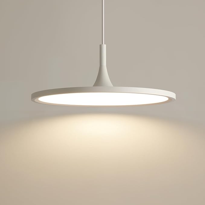 JAYMP Dining Room Modern Pendant Lighting Dimmable LED Disk Light Adjustable Height Kitchen Island Hanging Light Fixture (White, Dia 19.7 inch)