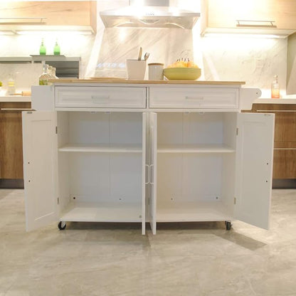 GOWE Kitchen Island & Kitchen Cart, Mobile Kitchen Island, Rubber Wood Top, Big & Adjustable Shelf Inside Cabinet for Different Utensils, Luxury Design Fits Party at Different Site.