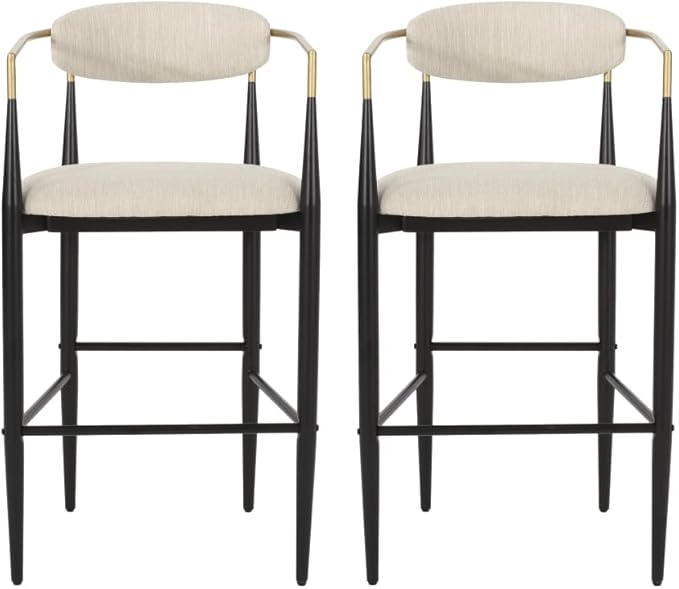 Padded Bar Stool Set with Backrest (2-Piece) — 29.75-inch seat Height fits Kitchen Islands 40.5 inches and Above, Supports up to 260 lbs. (Beige,Fabric)