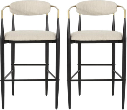 Padded Bar Stool Set with Backrest (2-Piece) — 29.75-inch seat Height fits Kitchen Islands 40.5 inches and Above, Supports up to 260 lbs. (Beige,Fabric)