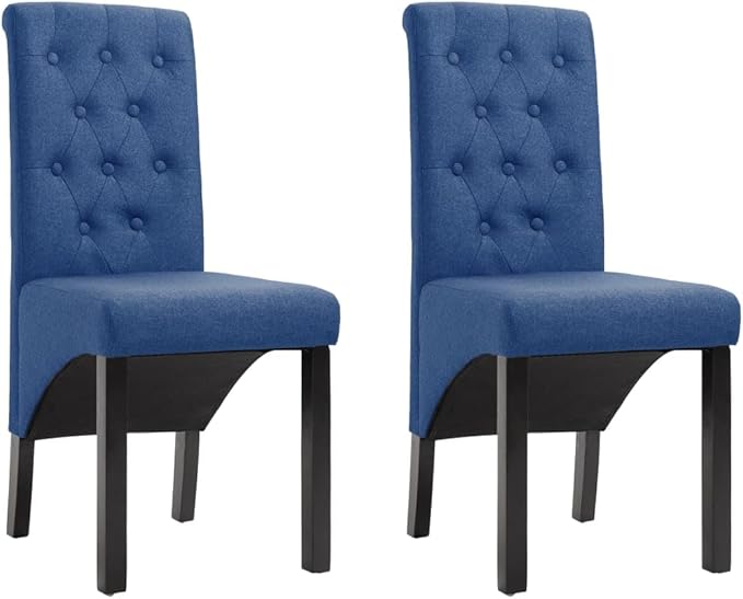 Set of 2 Blue Fabric Dining Chairs with Rubber Wood Frame, Modern Ergonomic Comfortable Design for Dining Room Kitchen Living Room Accent