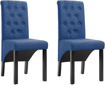 Set of 2 Blue Fabric Dining Chairs with Rubber Wood Frame, Modern Ergonomic Comfortable Design for Dining Room Kitchen Living Room Accent