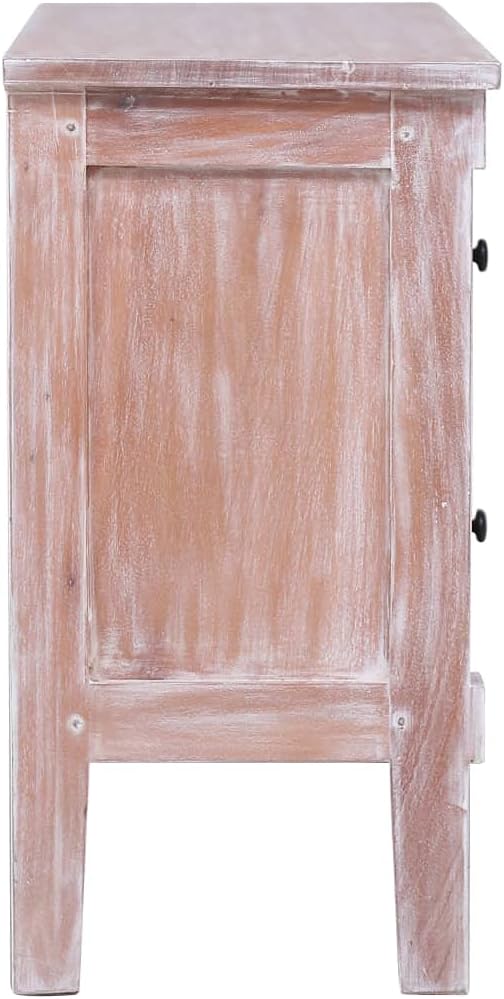 Mid Century Modern Sideboard with 2 Drawers 35.4 Inch Solid Mahogany Wood Cabinet for Living Room Dining Room Storage Furniture White Wash Finish