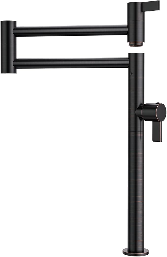 Deck Mount Pot Filler Faucet, ARCORA Solid Brass Pot Filler Oil Rubbed Bronze Kitchen Folding Faucet with Stretchable Double Joint Swing Arm, Deck Mounted Pot Filler