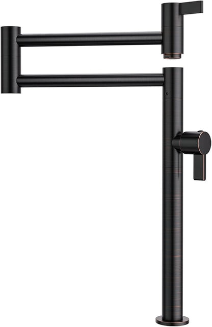 Deck Mount Pot Filler Faucet, ARCORA Solid Brass Pot Filler Oil Rubbed Bronze Kitchen Folding Faucet with Stretchable Double Joint Swing Arm, Deck Mounted Pot Filler