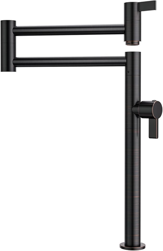 Deck Mount Pot Filler Faucet, ARCORA Solid Brass Pot Filler Oil Rubbed Bronze Kitchen Folding Faucet with Stretchable Double Joint Swing Arm, Deck Mounted Pot Filler