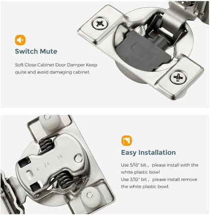 HOME EDIT 60 Pack 30 Pairs 1-3/8 inch Overlay Soft Close Cabinet Hinges for Kitchen, Stainless Steel Three-Way Adjustable, Concealed Self-Closing Door Hinges