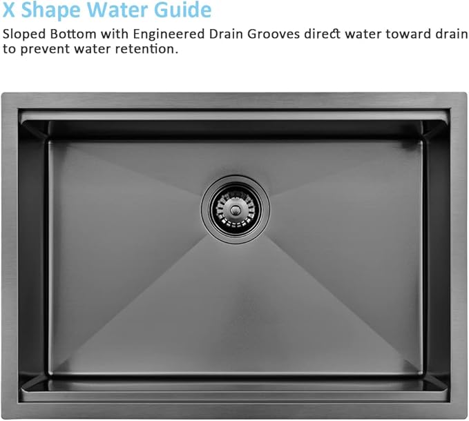 24 Inch Black Undermount Kitchen Sink Workstation-Bokaiya 24x19 Black Stainless Steel Kitchen Under Mount Sink 16 Gauge 10" Deep Single Bowl Kitchen Sinks with Cutting Board