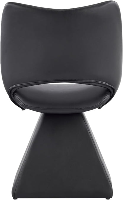 Swivel Dining Chair Upholstered Faux Leather Accent Seat with Curved High Back, Cushioned Foam Padding, Solid Wood and Metal Base, Modern Armless Side Chair for Kitchen Island Vanity Desk (Black)