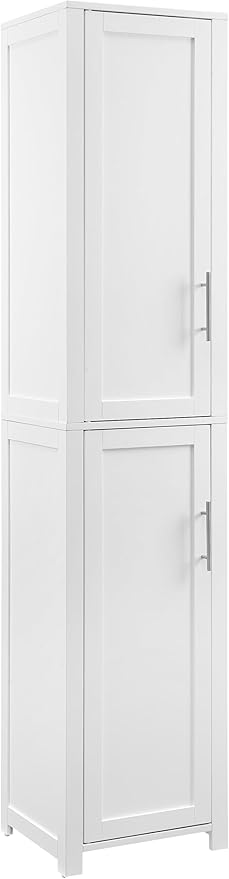 Crosley Furniture Savannah Linen Storage Cabinet, Laundry Room, Bathroom Organizer with Shelves, White