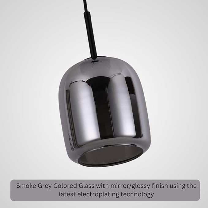 Smoked Grey Pendant Lights Kitchen Island - Small Size Hanging Light Fixture - Includes E26 Bulb