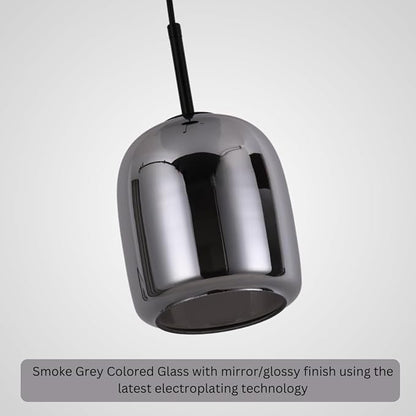 Smoked Grey Pendant Lights Kitchen Island - Small Size Hanging Light Fixture - Includes E26 Bulb