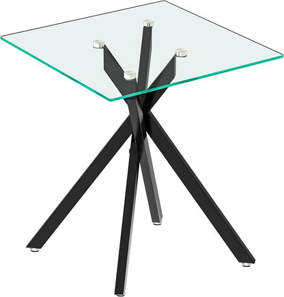 Square Side Table with X-Shaped Chrome Metal Base, Tempered Glass End Tables Small End Table, Living Room Sofa Couch Side Table, Modern Bedsde Tables Bedroom Night Stand, Black Nightstand
