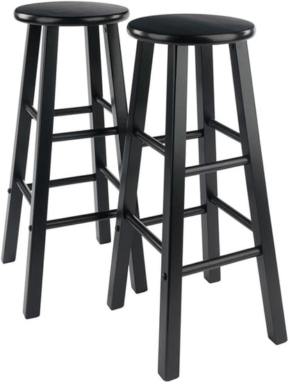 Winsome Element 2-Piece Counter Stool Set, 29" in Black, Classic Backless Bar Chairs for Kitchen & Dining Room Seating, Timeless Essential Furniture for Home, Dorm, Apartments