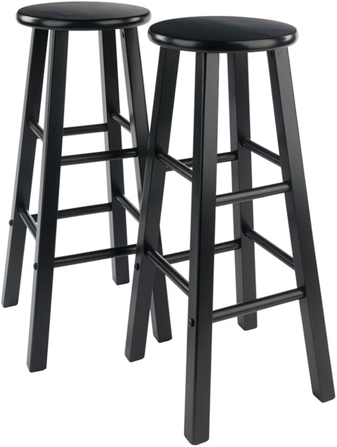 Winsome Element 2-Piece Counter Stool Set, 29" in Black, Classic Backless Bar Chairs for Kitchen & Dining Room Seating, Timeless Essential Furniture for Home, Dorm, Apartments