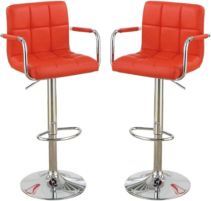 Modern Dining Chairs Set of 2 Adjustable Height Kitchen Island Stools with Sturdy Natural Construction, Comfortable Seat for Versatile Use - Stylish Simple Design,Red-Fabric-Contempor
