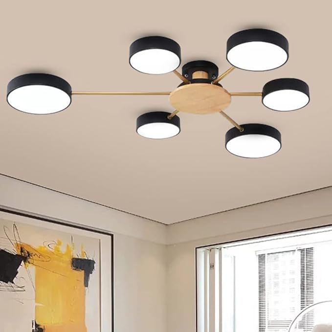 LED Ceiling Lighting 41 Inch 6-Lights Modern Ceiling Lights Flush Mount Recessed Lighting Ceiling Light 48W Adjustable Living Room Bedroom Kitchen, 3000K-6000K Temperature Available Black