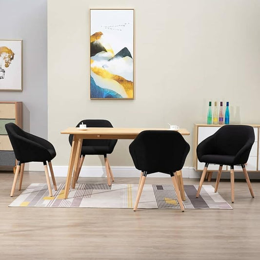 4-Piece Black Fabric Dining Chairs Set with Solid Wood Legs, Comfortable Modern Kitchen and Living Room Furniture for Home Dining