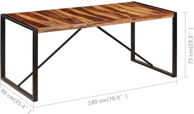 Rectangular Solid Acacia Wood Dining Table, 70.9" Brown Finish, Black Metal Legs, Seats 8 People, Modern Farmhouse Style Dinner Table for Kitchen, Dining Room