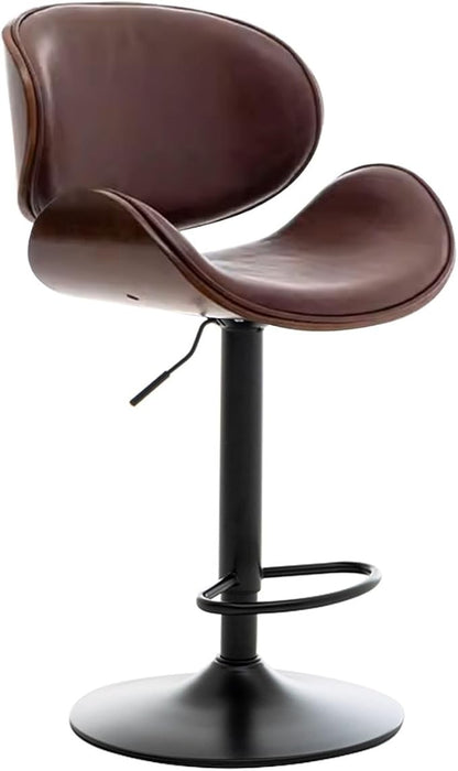 PU Leather with Back & Footrest, 23"-31" Height Adjustable, Kitchen Island Dining Chair,Brown