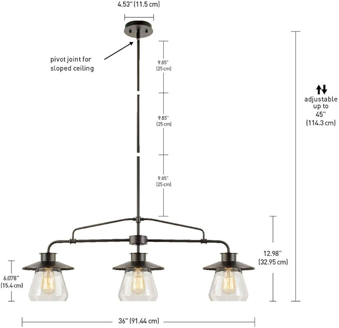 Globe Electric 64845 Nate 3-Light Pendant, Oil Rubbed Bronze, Clear Glass Shades, Bulb Not Included
