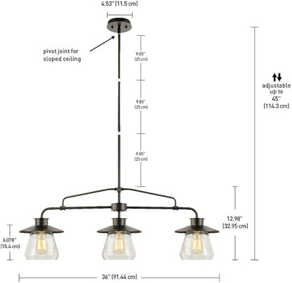 Globe Electric 64845 Nate 3-Light Pendant, Oil Rubbed Bronze, Clear Glass Shades, Bulb Not Included