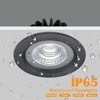 LS-PRO 3.5inch 7w LED Recessed Ceiling Light Slim Aluminium Panel, Anti Rust Fixture Downlight Shower Spotlight IP65 Waterproof for Wet Location Indoor & Outdoor Natural light/4000k-Black Body