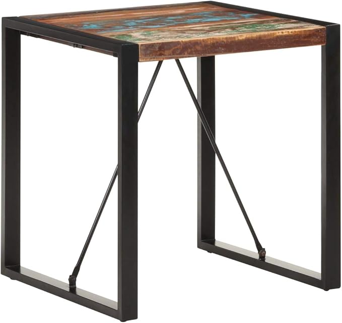 Square Dining Table Small Size 27.6x27.6 Inch Brown Unique Reclaimed Wood Top Black Steel Frame Modern Industrial Kitchen Furniture for Dining Room