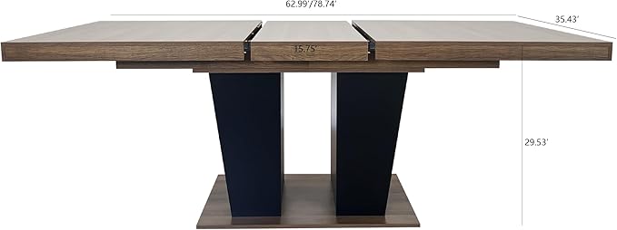 78.74" Extendable Dining Table for 6 8 10, Modern Farmhouse Expandable Kitchen Table with Dual Column Pedestal, Large Rectangle Wooden Expanding Table for Kitchen Dining Conference Room, Brown & Black