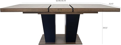 78.74" Extendable Dining Table for 6 8 10, Modern Farmhouse Expandable Kitchen Table with Dual Column Pedestal, Large Rectangle Wooden Expanding Table for Kitchen Dining Conference Room, Brown & Black