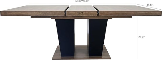 78.74" Extendable Dining Table for 6 8 10, Modern Farmhouse Expandable Kitchen Table with Dual Column Pedestal, Large Rectangle Wooden Expanding Table for Kitchen Dining Conference Room, Brown & Black